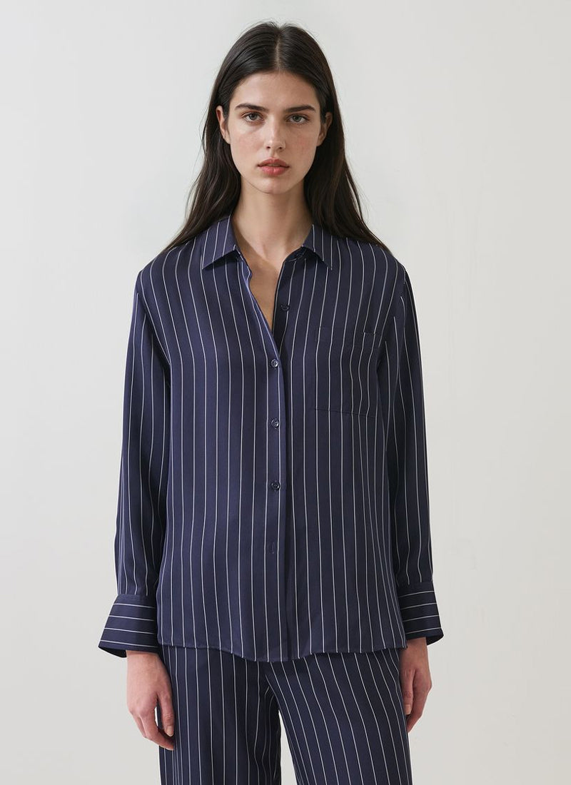 Patrick Assaraf Long Sleeve Silk Boyfriend Pocket Shirt