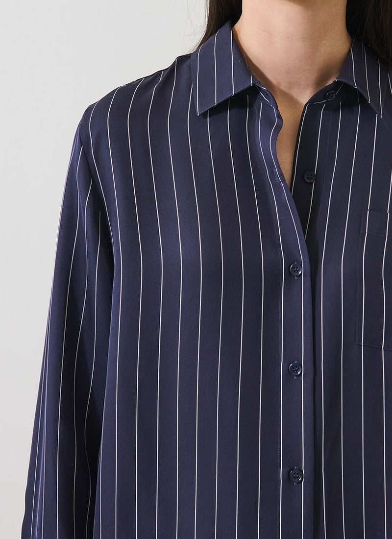 Patrick Assaraf Long Sleeve Silk Boyfriend Pocket Shirt
