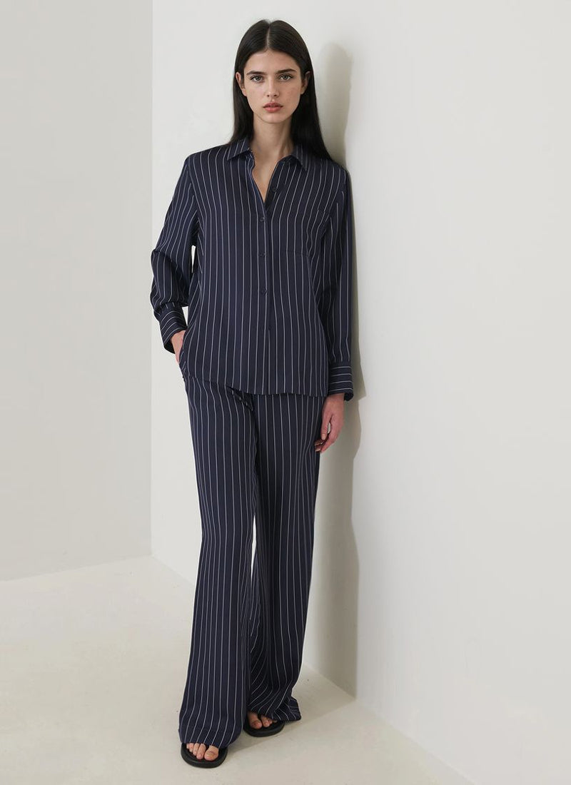 Patrick Assaraf Long Sleeve Silk Boyfriend Pocket Shirt