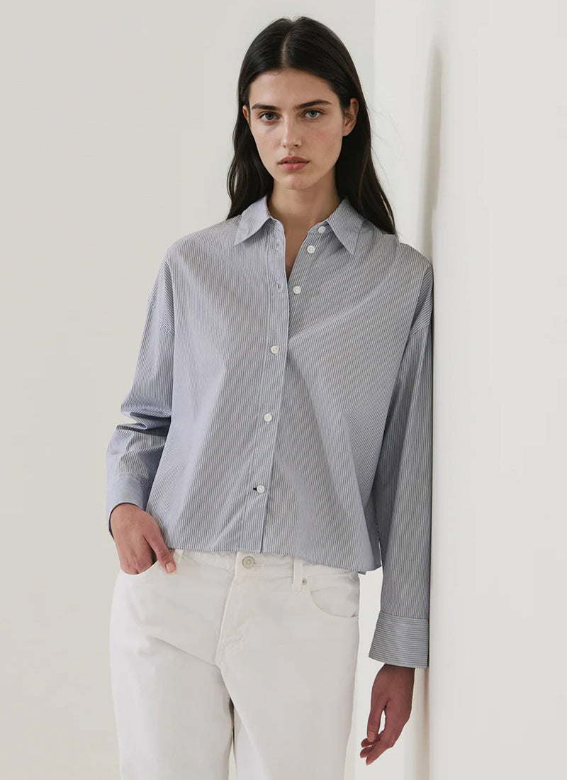 Patrick Assaraf Cotton Stripe Boxy Shirt
