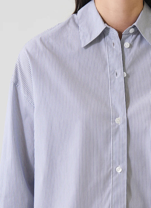 Patrick Assaraf Long Sleeve Cotton Stripe Boxy Shirt