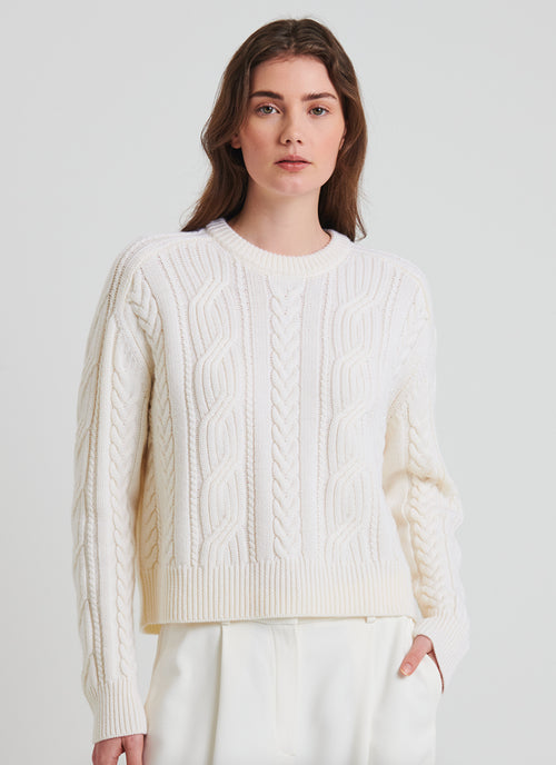  Extra Fine Merino Cable Crewneck Sweater by Patrick Assaraf 
