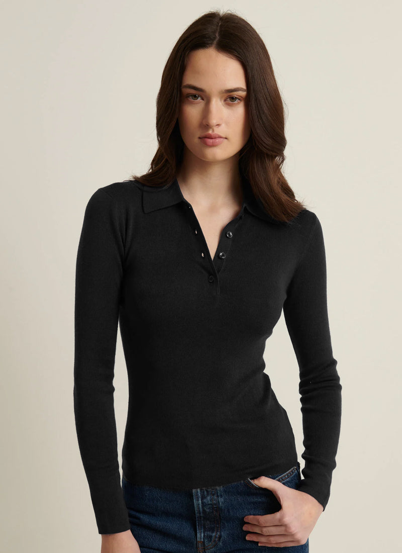 Patrick Assaraf Extra Fine Merino Rib Fitted Polo Sweater