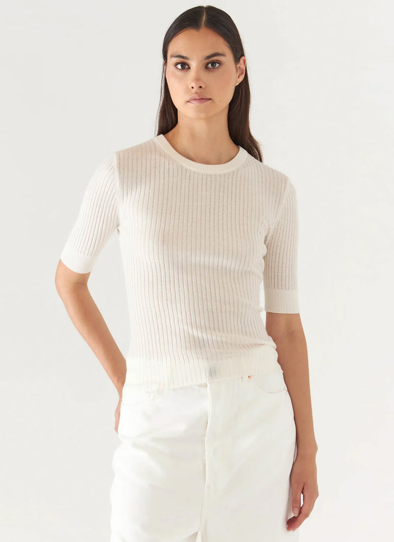 Short Sleeve Cotton Cupro Rib Crew Tee