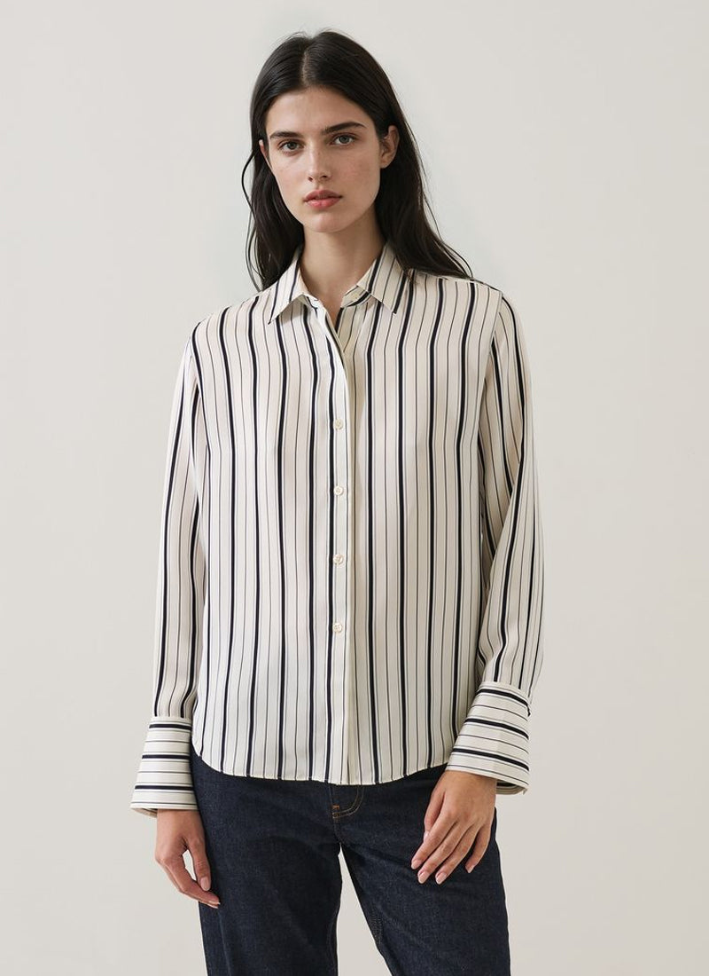  Long Sleeve Silk Satin Relaxed Shirt by Patrick Assaraf at Andrews 