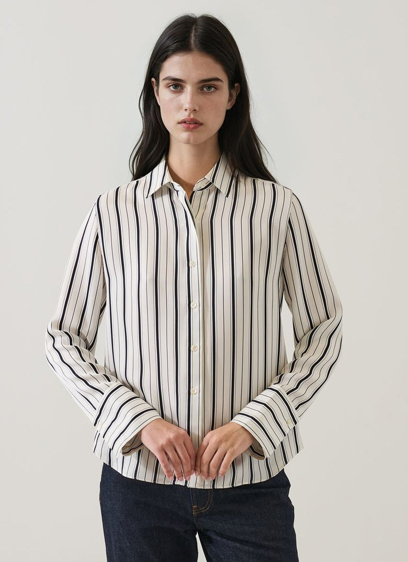  Long Sleeve Silk Satin Relaxed Shirt by Patrick Assaraf at Andrews 