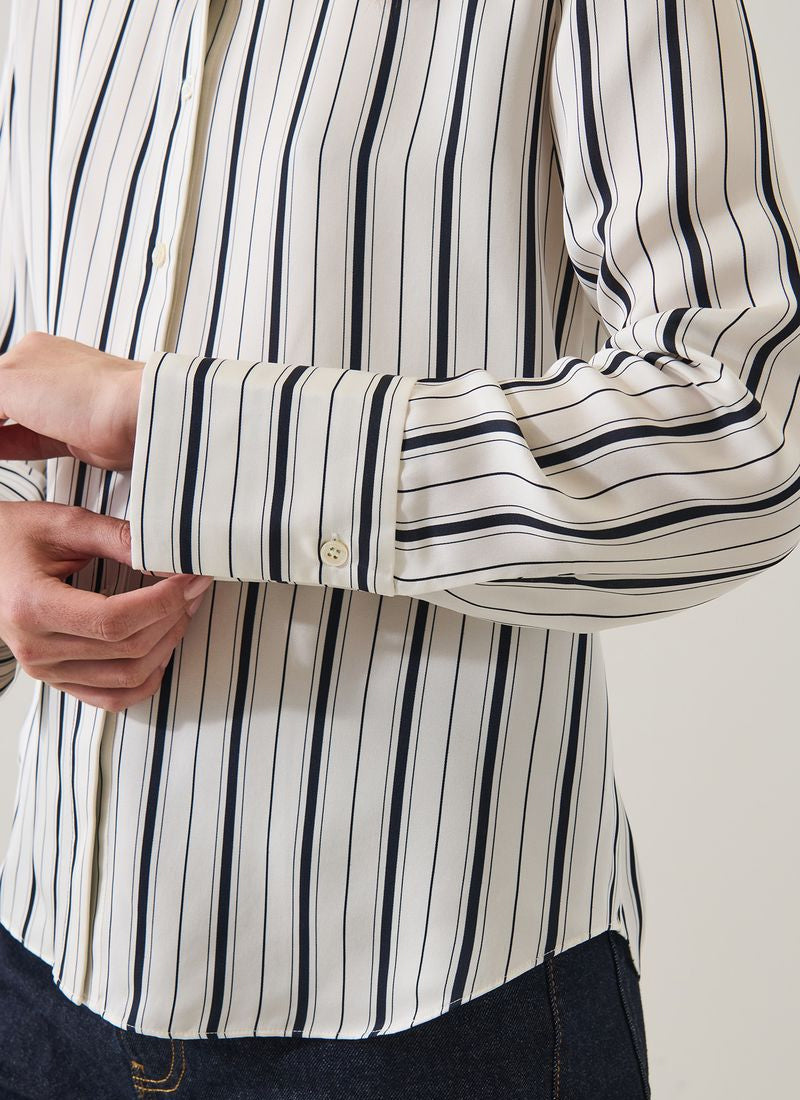  Long Sleeve Silk Satin Relaxed Shirt by Patrick Assaraf at Andrews 