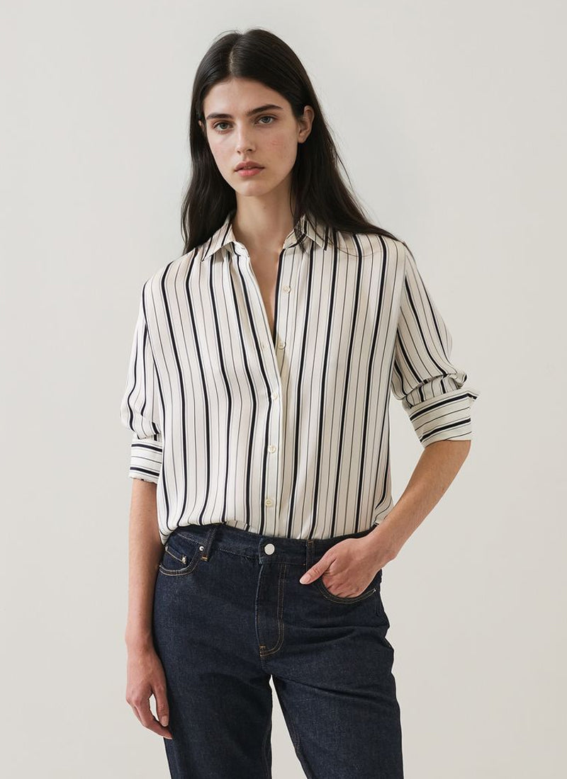  Long Sleeve Silk Satin Relaxed Shirt by Patrick Assaraf at Andrews 