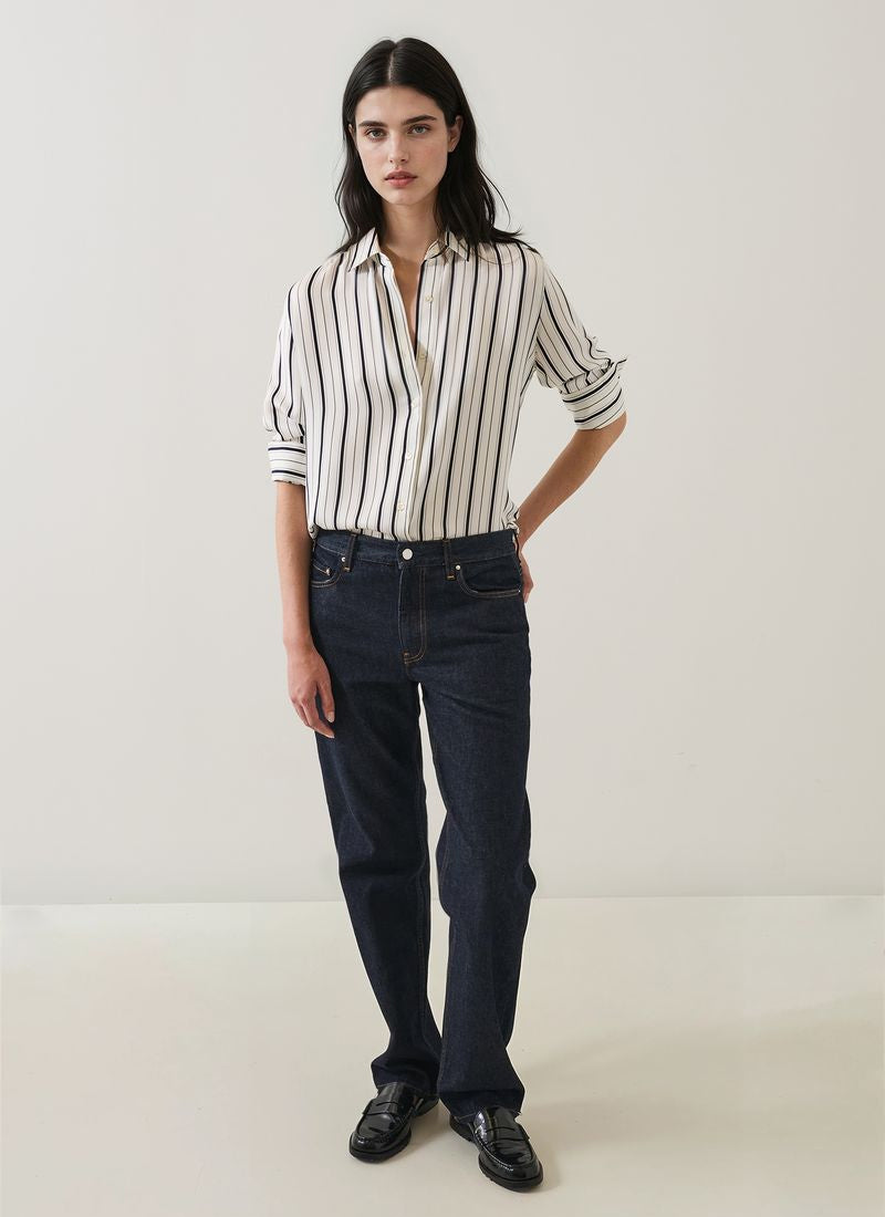  Long Sleeve Silk Satin Relaxed Shirt by Patrick Assaraf at Andrews 