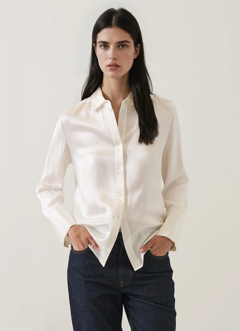 Patrick Assaraf Long Sleeve Silk Satin Relaxed Shirt