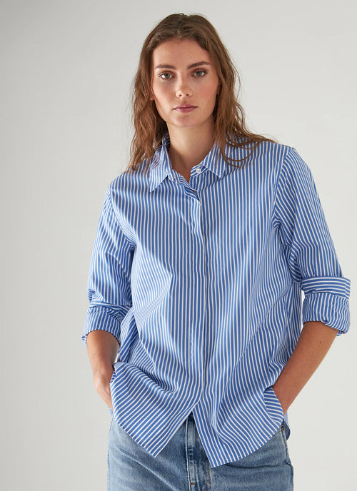 Patrick Assaraf Long Sleeve Relax Stripe Shirt