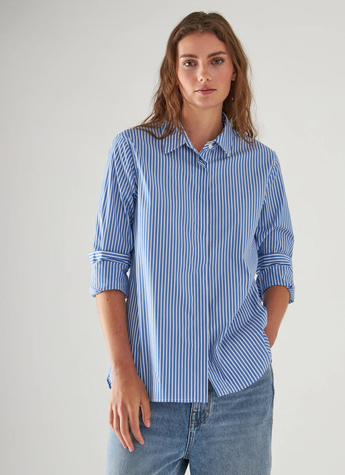 Patrick Assaraf Long Sleeve Relax Stripe Shirt