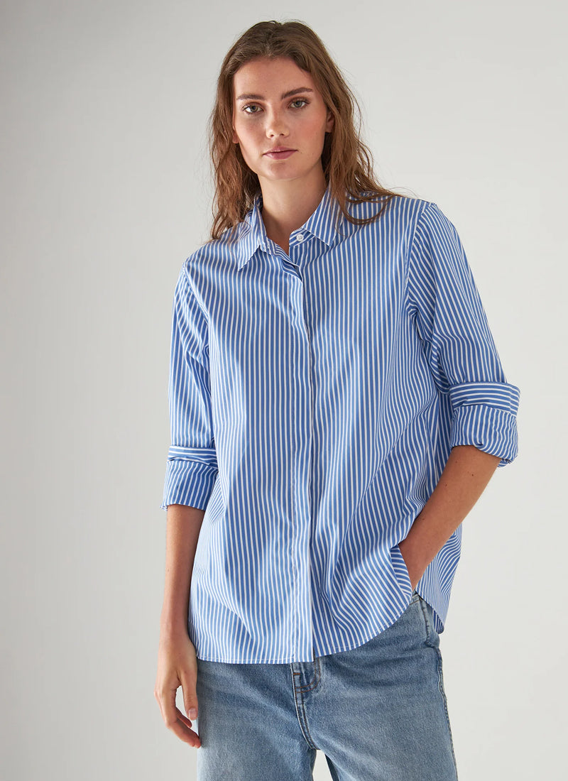 Patrick Assaraf Long Sleeve Relax Stripe Shirt