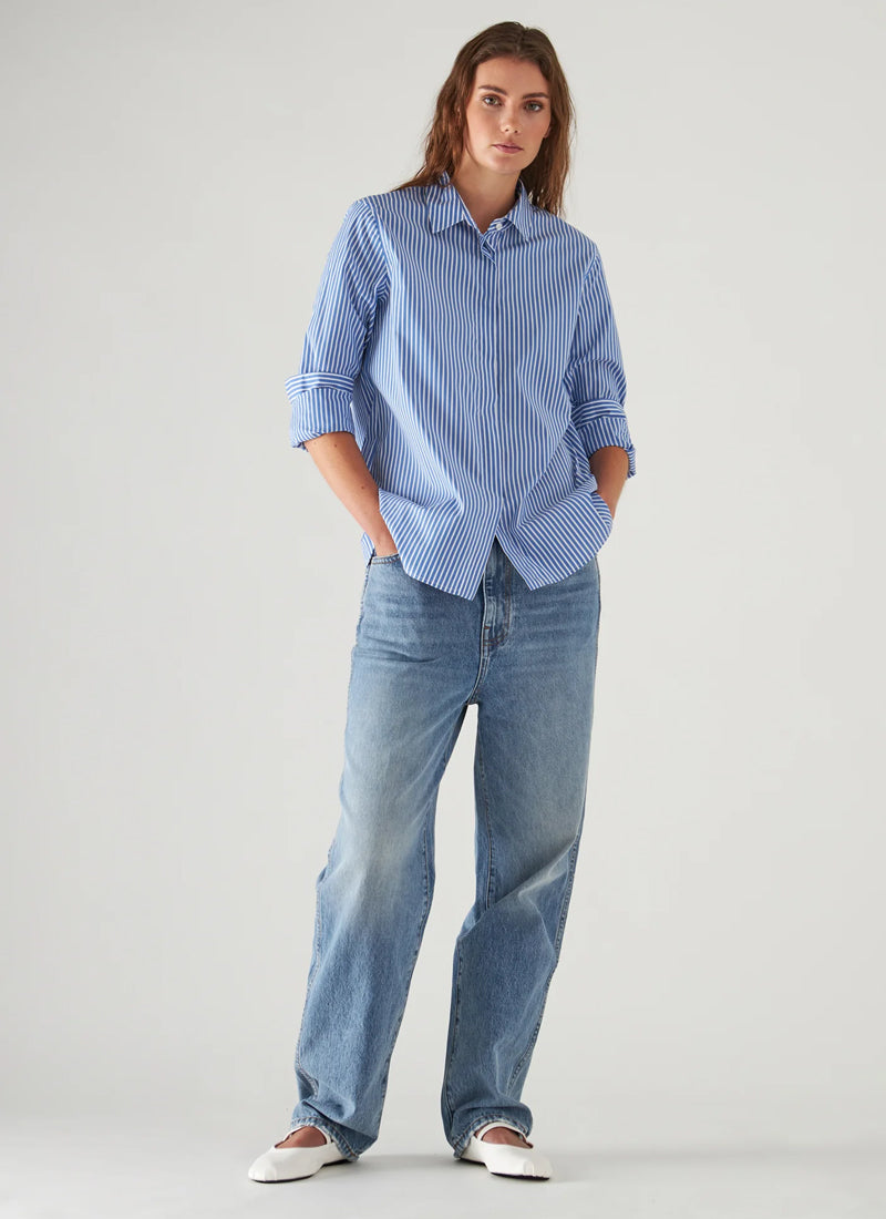 Patrick Assaraf Long Sleeve Relax Stripe Shirt