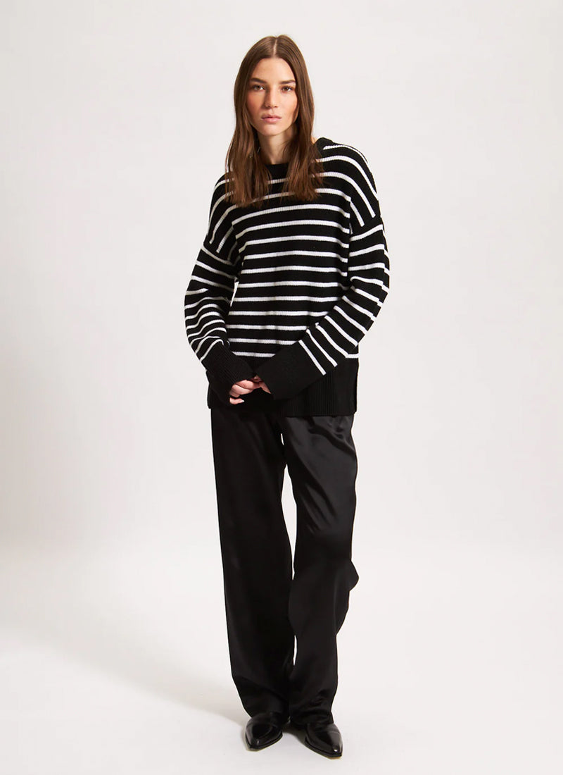 Patrick Assaraf Oversided Stripe Crew Sweater