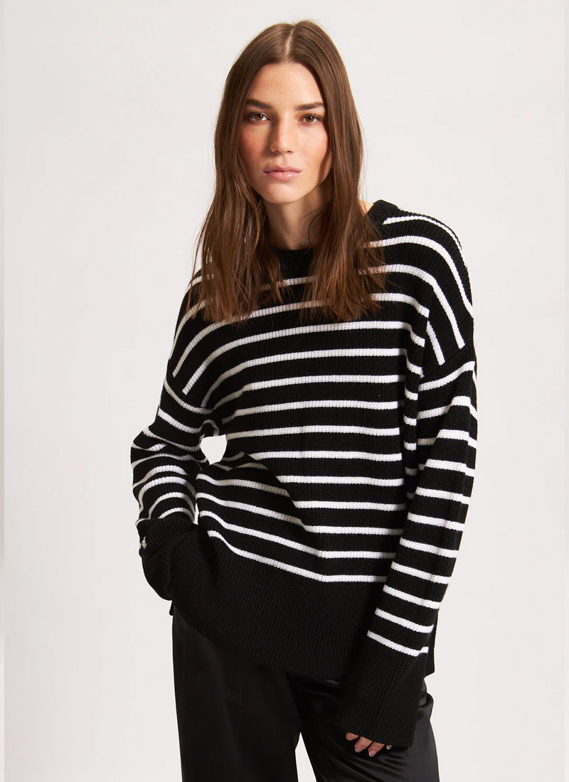Patrick Assaraf Oversided Stripe Crew Sweater