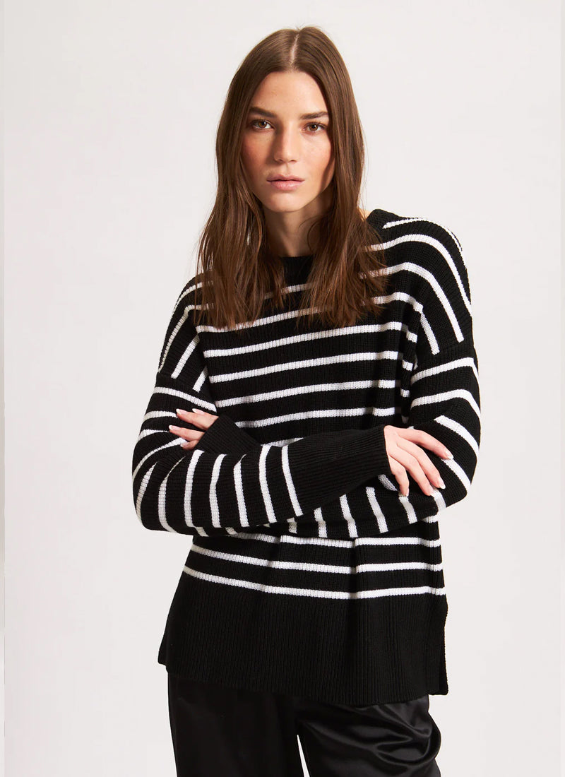 Patrick Assaraf Oversided Stripe Crew Sweater