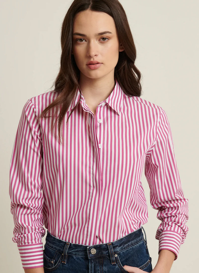 Patrick Assaraf Cotton Stretch Stripe Relaxed Shirt