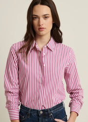 Patrick Assaraf Cotton Stretch Stripe Relaxed Shirt
