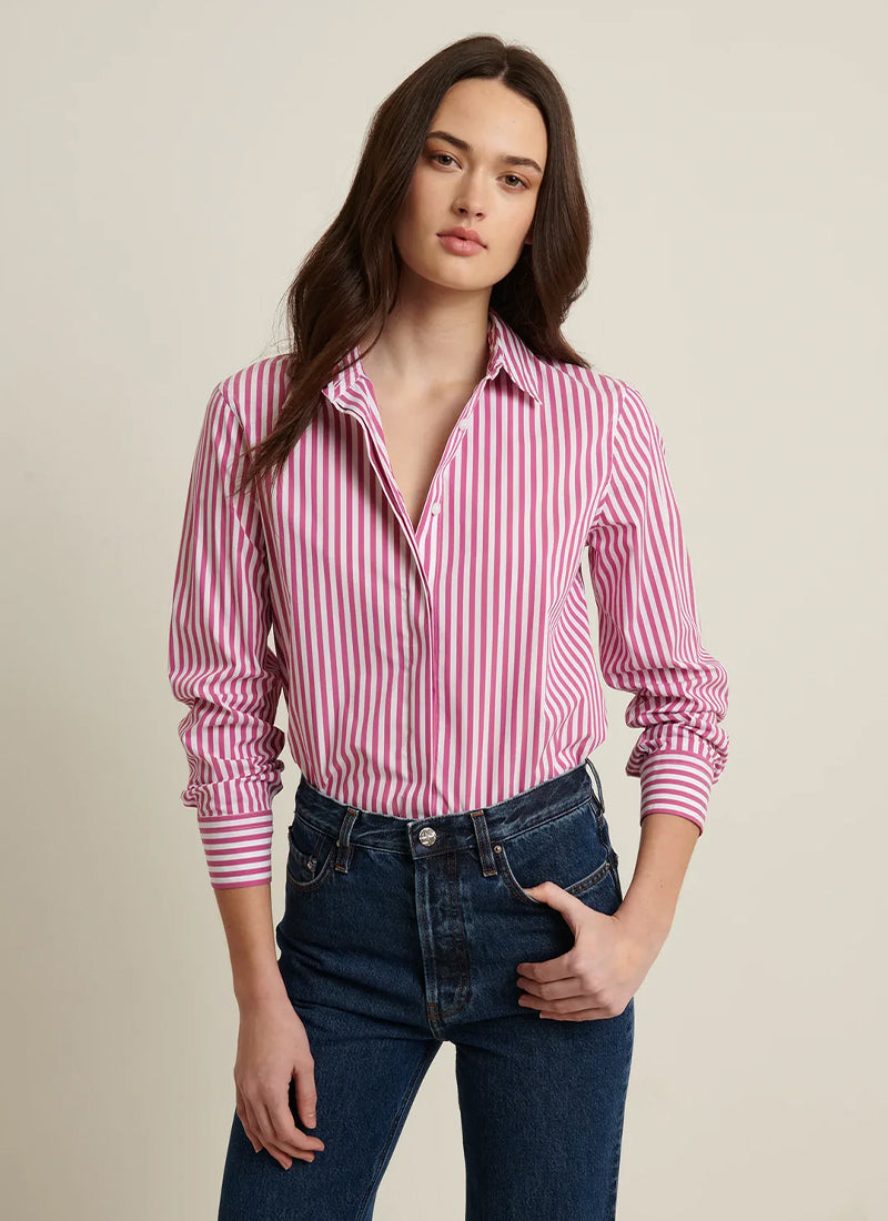 Patrick Assaraf Cotton Stretch Stripe Relaxed Shirt