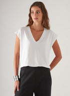 Patrick Assaraf Pima Cotton Stretch Dolman V-Neck T-Shirt