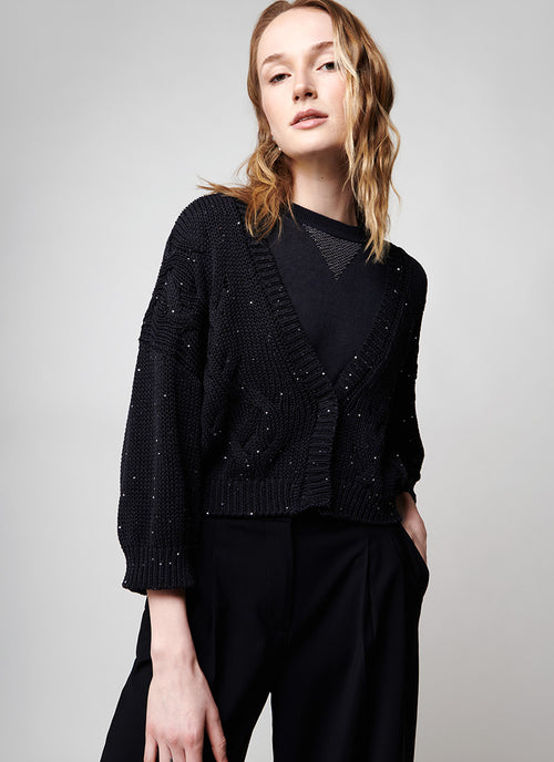 Peserico Cotton Open Cardigan with Sequins