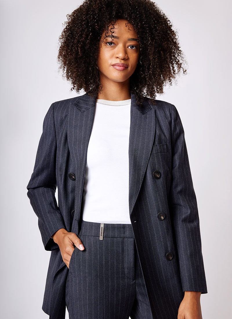 Peserico Pinstripe Double-Breasted Blazer