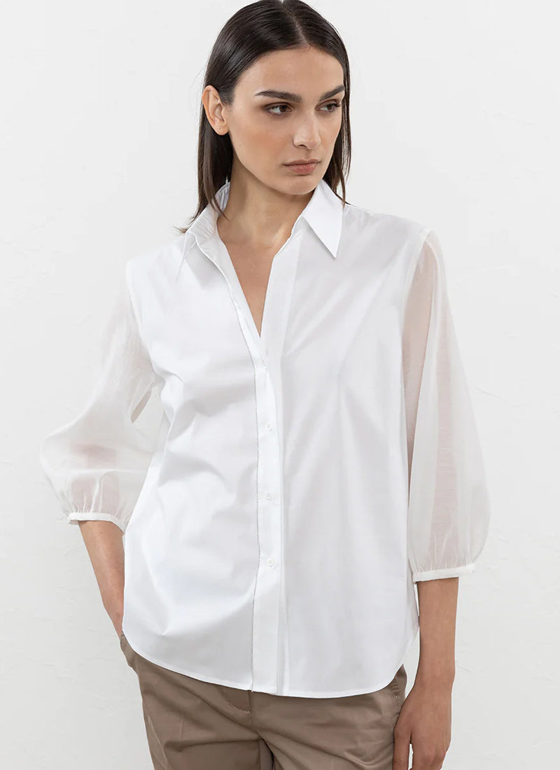 Peserico Poplin Shirt with Voile Sleeve