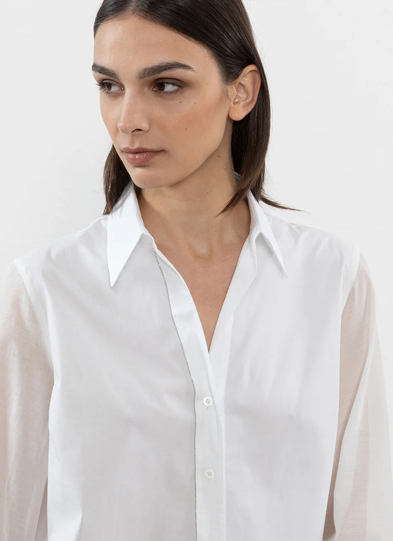 Peserico Poplin Shirt with Voile Sleeve