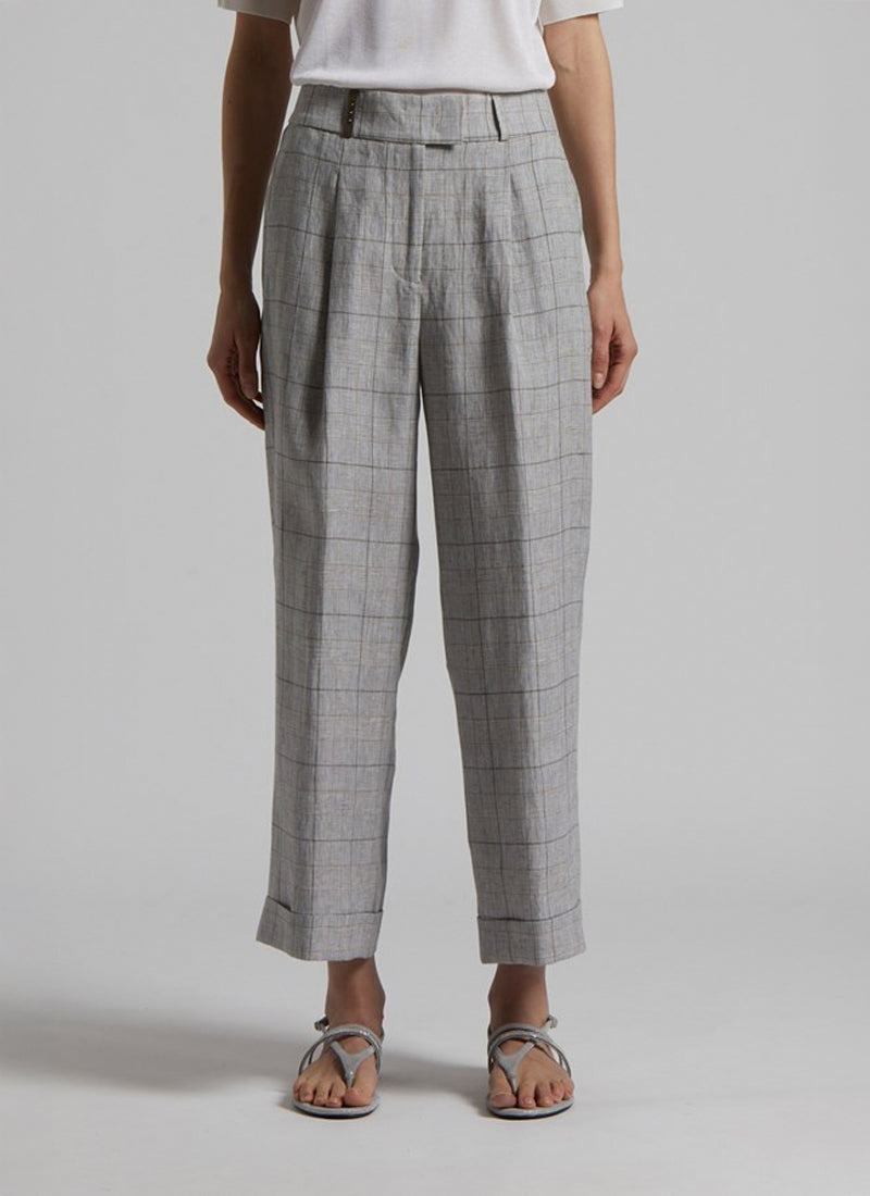 Peserico Glen Check Linen Trousers