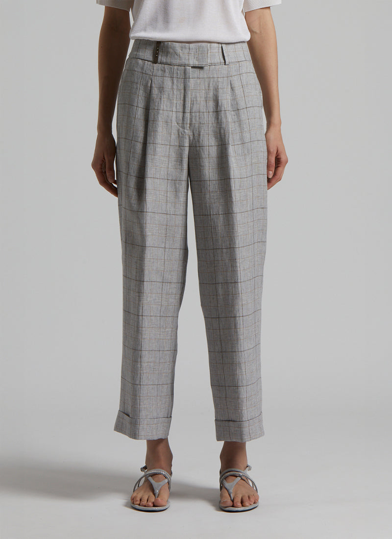 Peserico Glen Check Linen Trouser