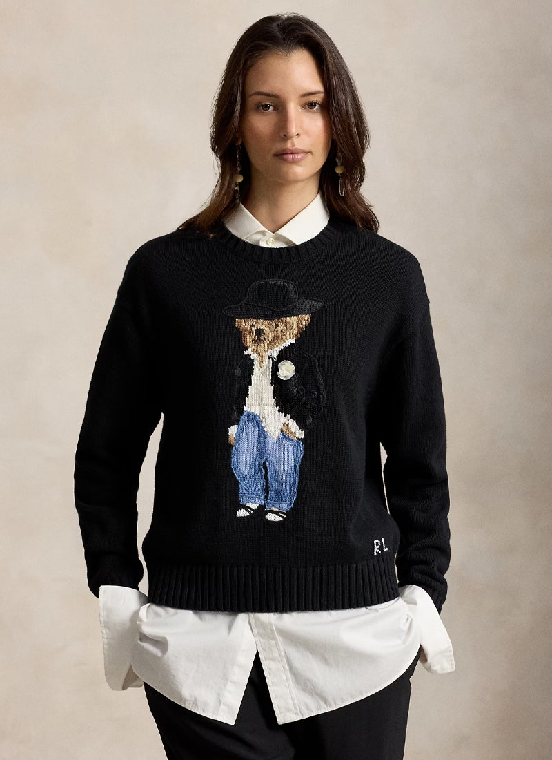 Polo Bear Cotton Knit Crew Neck Pullover