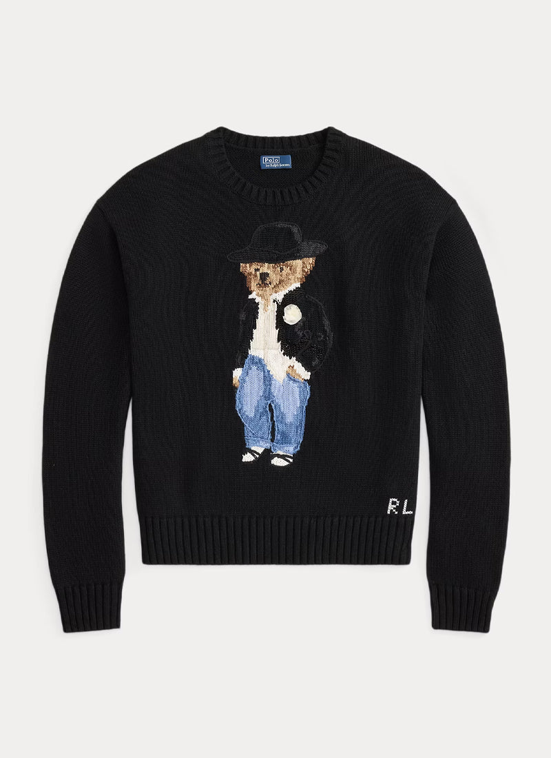 Polo Bear Cotton Knit Crew Neck Pullover