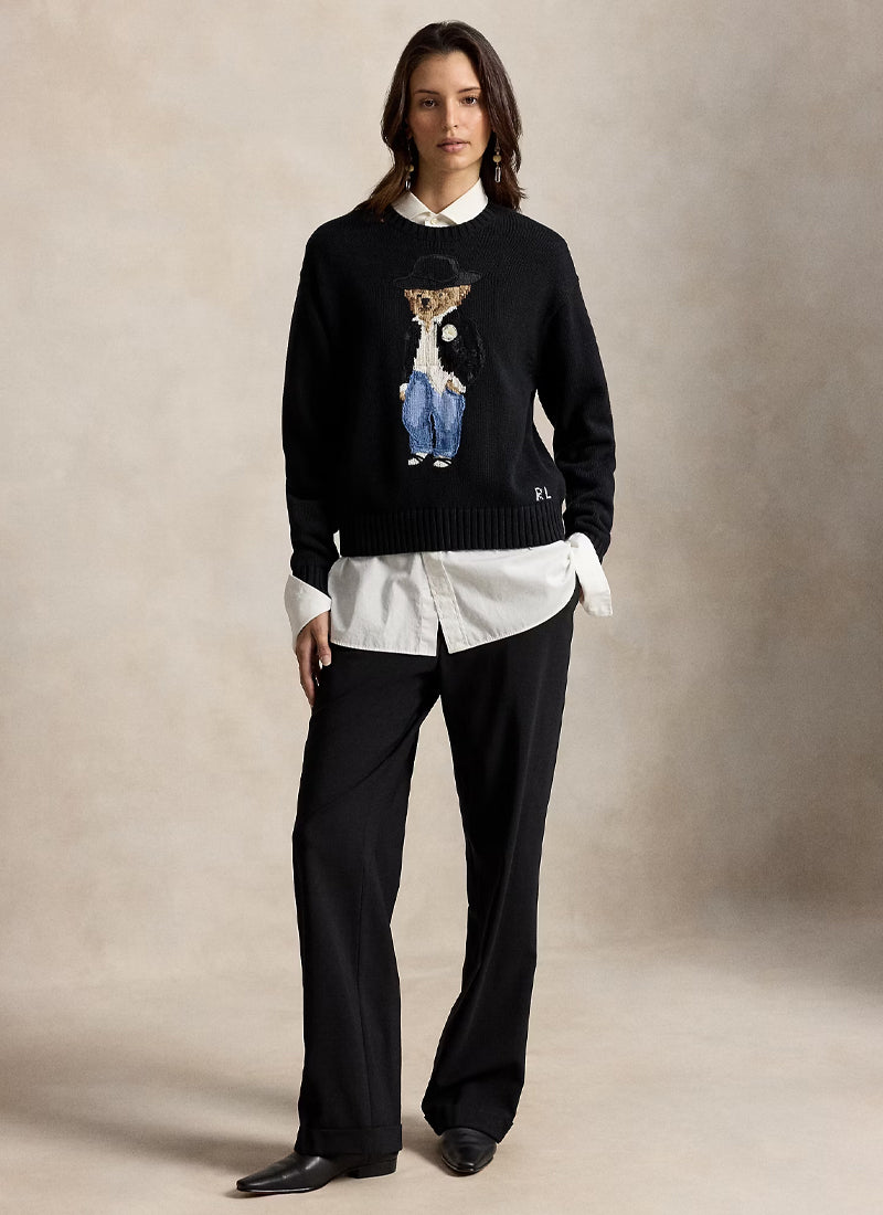 Polo Bear Cotton Knit Crew Neck Pullover