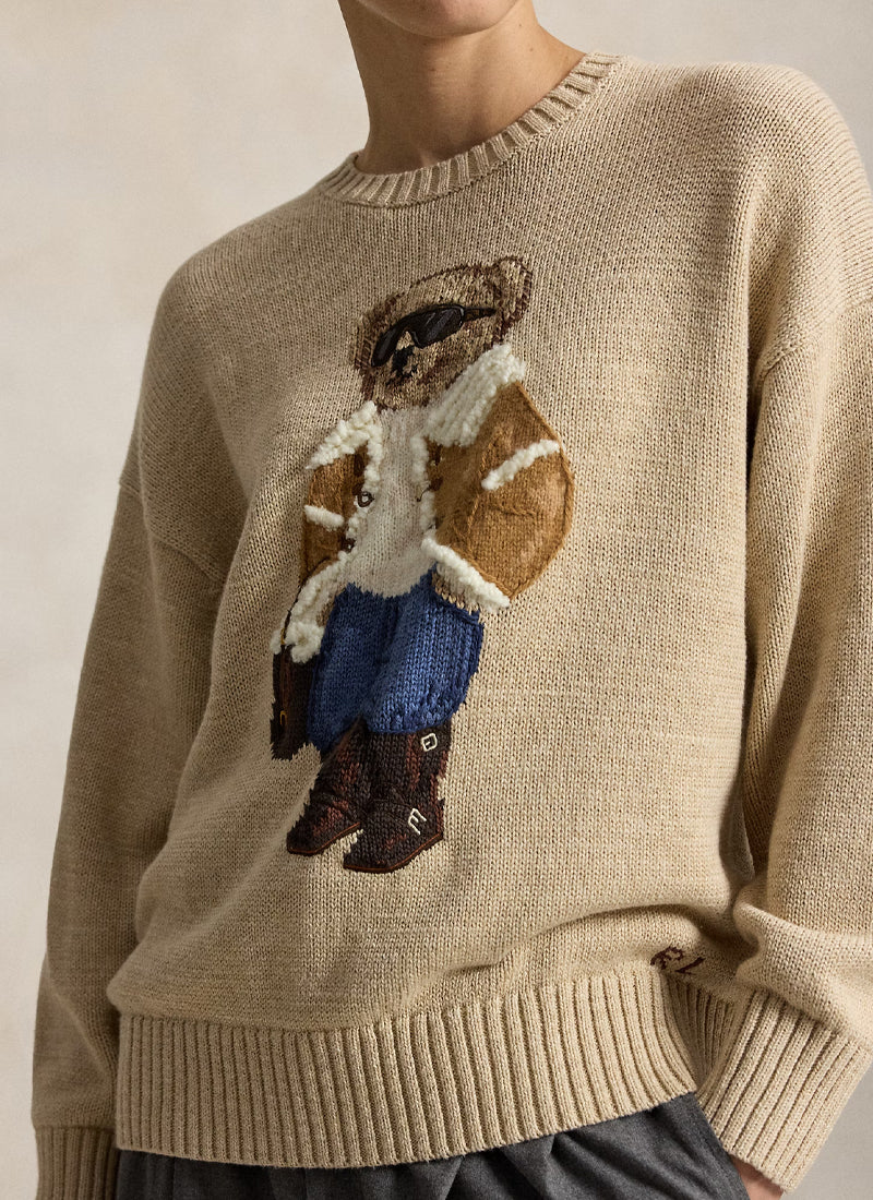 Polo Bear Cotton Knit Crew Neck Sweater