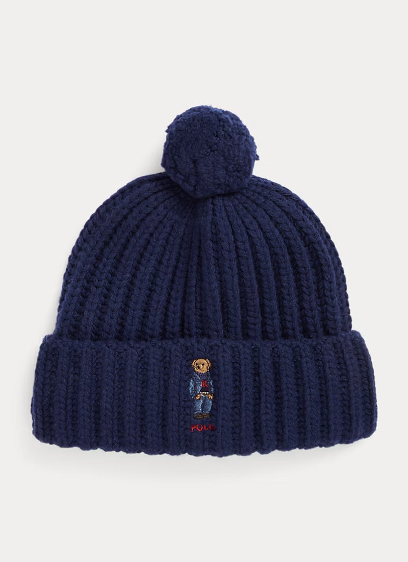 Pom Pom Denim Bear Beanie