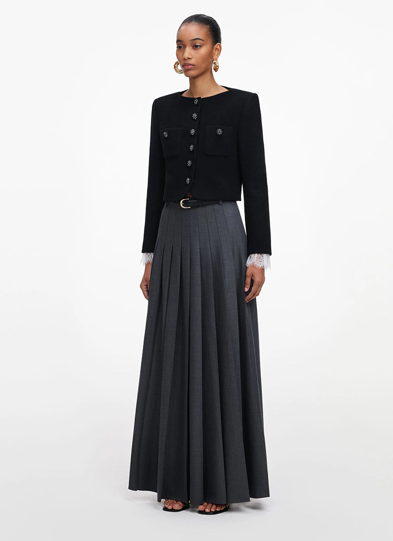 Grey Pleated Maxi Skirt by Self Portrait
