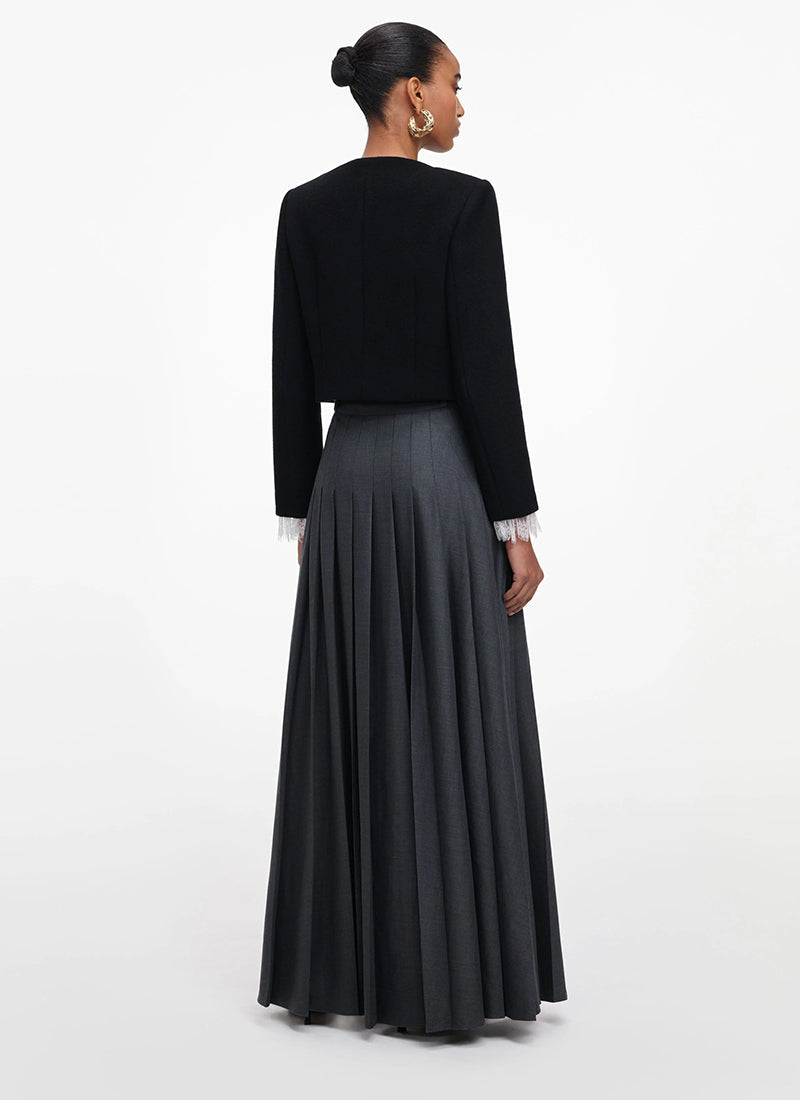 Grey Pleated Maxi Skirt by Self Portrait