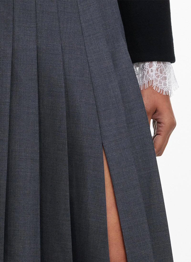 Grey Pleated Maxi Skirt by Self Portrait