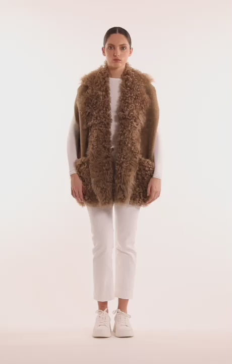 Semicurly Merino Tigrados Shearling Vest by BLANCHA at Andrews
