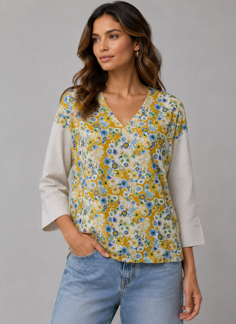 CIRCUS + CO Printed Cutwork V-Neck Blouse