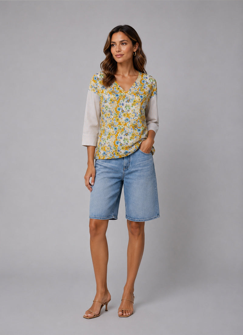 CIRCUS + CO Printed Cutwork V-Neck Blouse