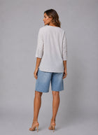 CIRCUS + CO Printed Cutwork V-Neck Blouse