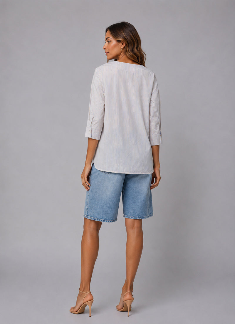 CIRCUS + CO Printed Cutwork V-Neck Blouse