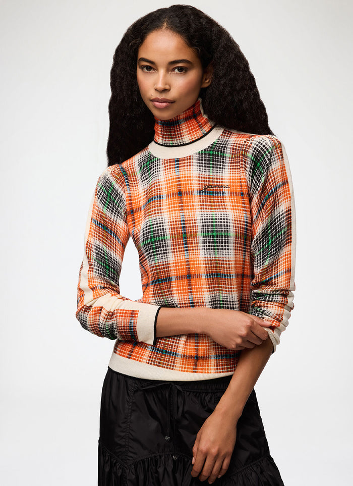 Printed Merino Turtleneck Top