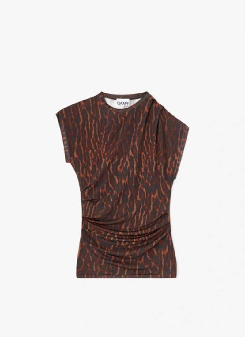 Printed Shiny Jersey Draped Blouse