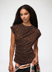 Printed Shiny Jersey Draped Blouse