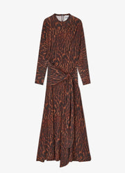 Printed Shiny Jersey Draped Long Dress
