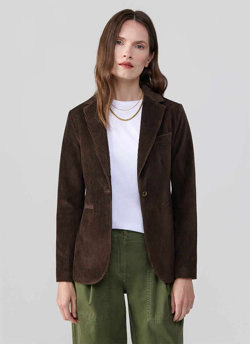 1  Button Slim Long Tiny Corduroy Blazer