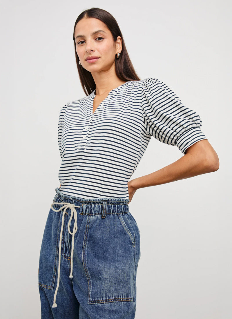 Rails Jewel Rib Puff Sleeve Henley Blouse